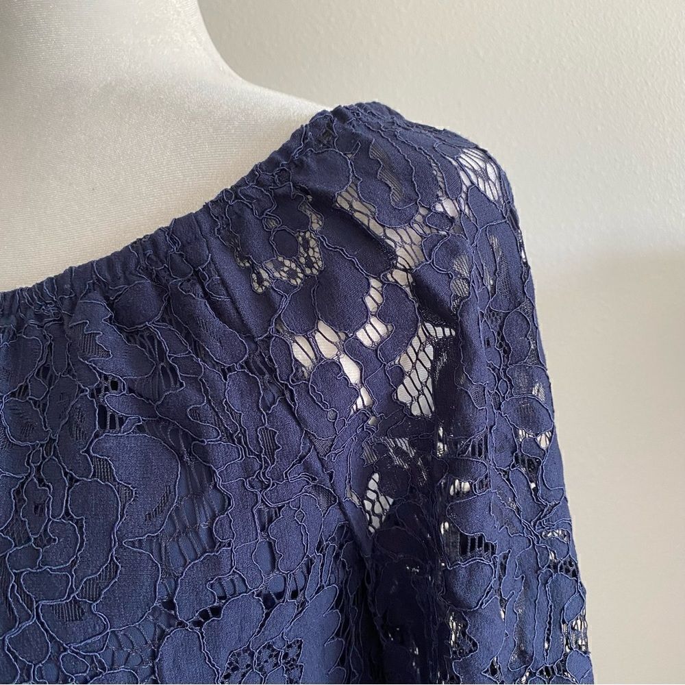Chaser Woman’s Boho Lace Blouse Peasant Dark Blue Top M NEW - Picture 7 of 14